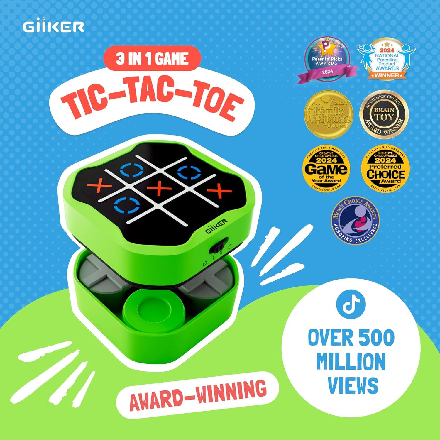 image:imageGiiKER Tic Tac Toe Bolt Game Original 3in1 Handheld Games Portable Travel Games for Car Ride Toys Gift Idea for Kids and Adults Stocking Stuffers Birthday Gifts for Boys Girls YellowGreen