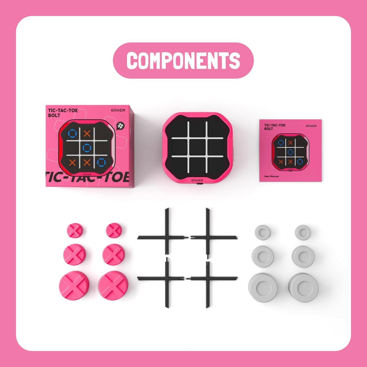 image:imageGiiKER Tic Tac Toe Bolt Game Original 3in1 Handheld Games Portable Travel Games for Car Ride Toys Gift Idea for Kids and Adults Stocking Stuffers Birthday Gifts for Boys Girls YellowPink