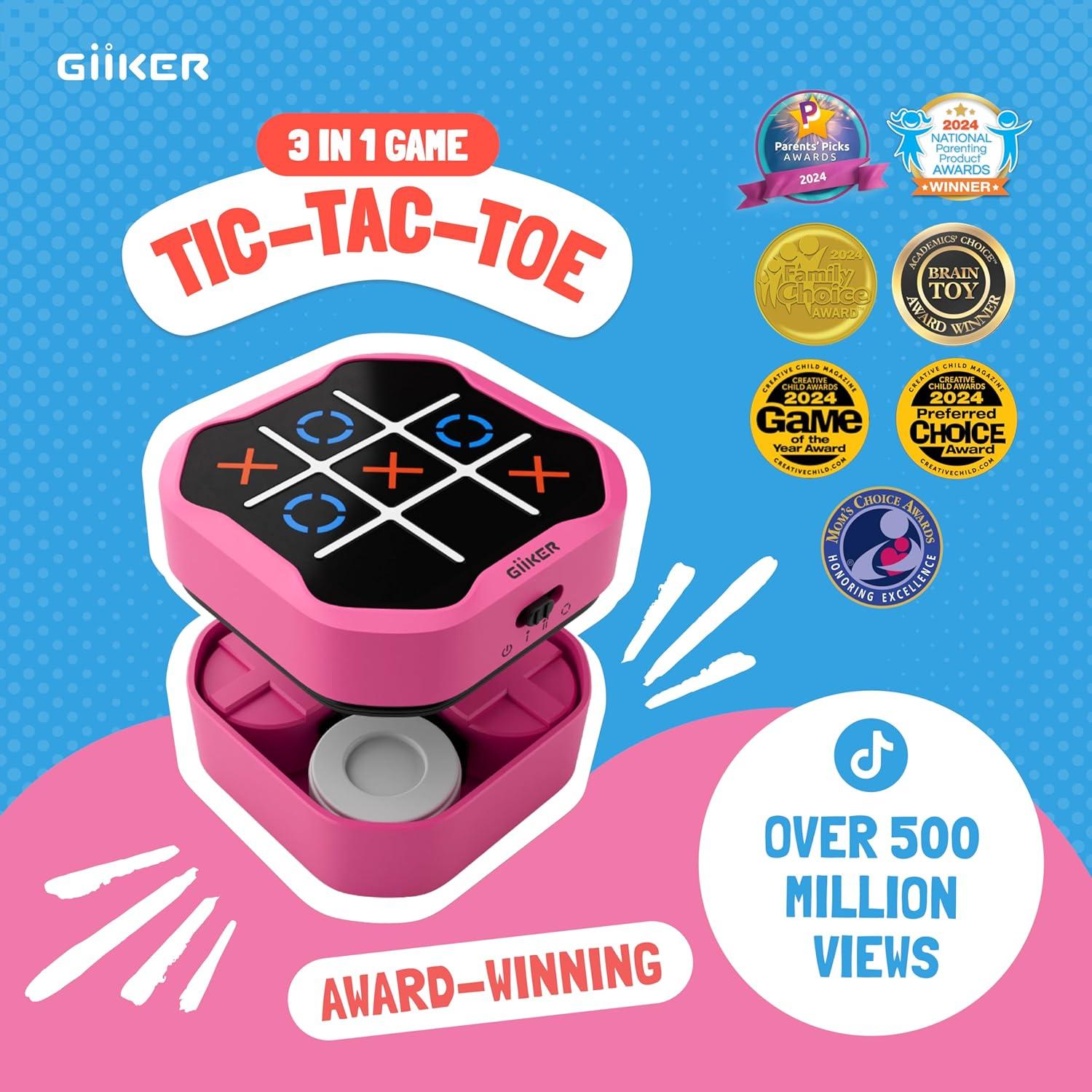 image:imageGiiKER Tic Tac Toe Bolt Game Original 3in1 Handheld Games Portable Travel Games for Car Ride Toys Gift Idea for Kids and Adults Stocking Stuffers Birthday Gifts for Boys Girls YellowPink
